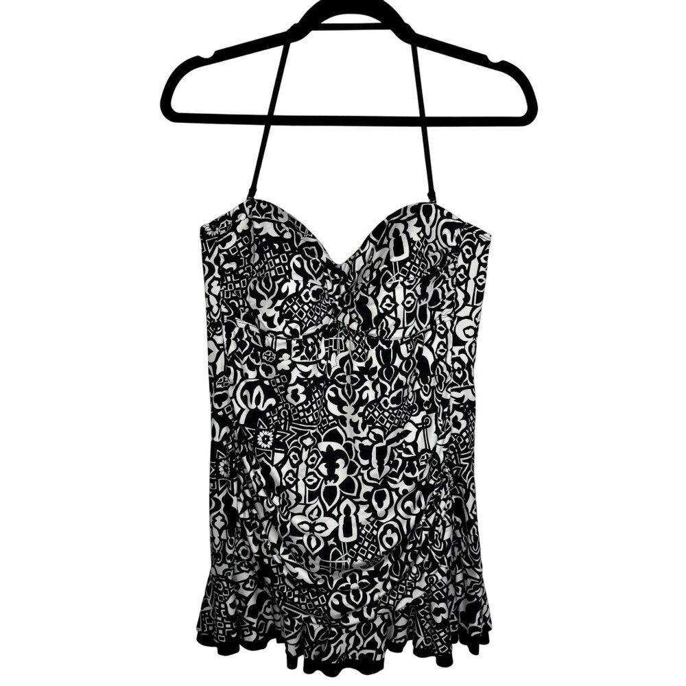 APT. 9 Black White Print Halter One-Piece Swimsuit XL Swimdress Conservative